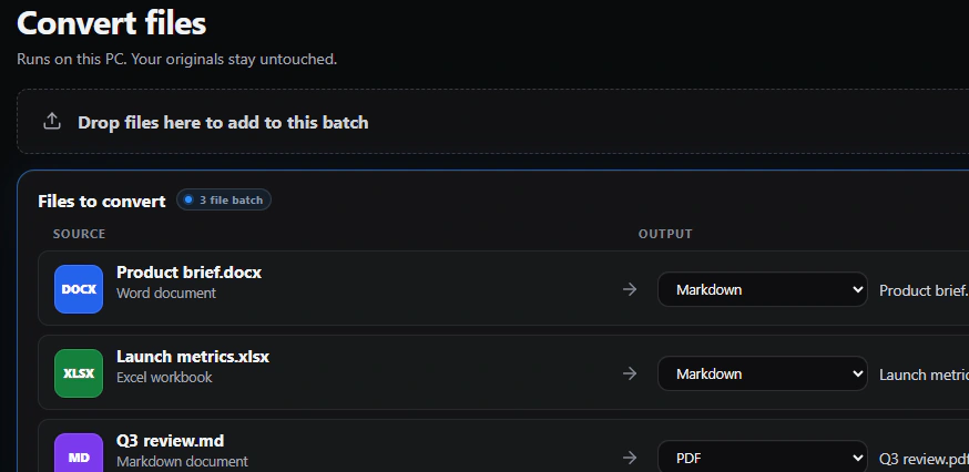 Convert with files queued for conversion to Markdown